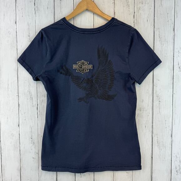 Harley Davidson Embroidered Graphic Eagle V-Neck Short Sleeve Tee Size Medium - Picture 1 of 10